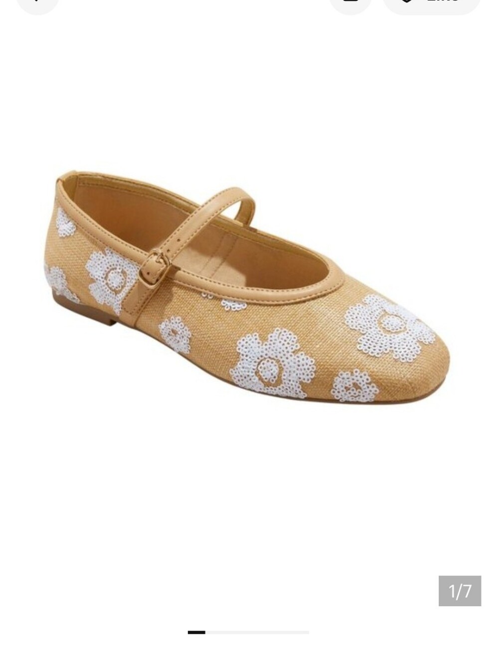 a new day Tan Raffia Mary Jane Shoes with White Sequin Flowers